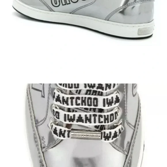 JIMMY CHOO “I want Choo” Miami Logo Liquid Metallic Low-Top Sneakers 🩶 - Picture 2 of 8